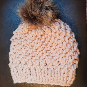 New 100% Cotton Hand-Knit Hat with Pompom
